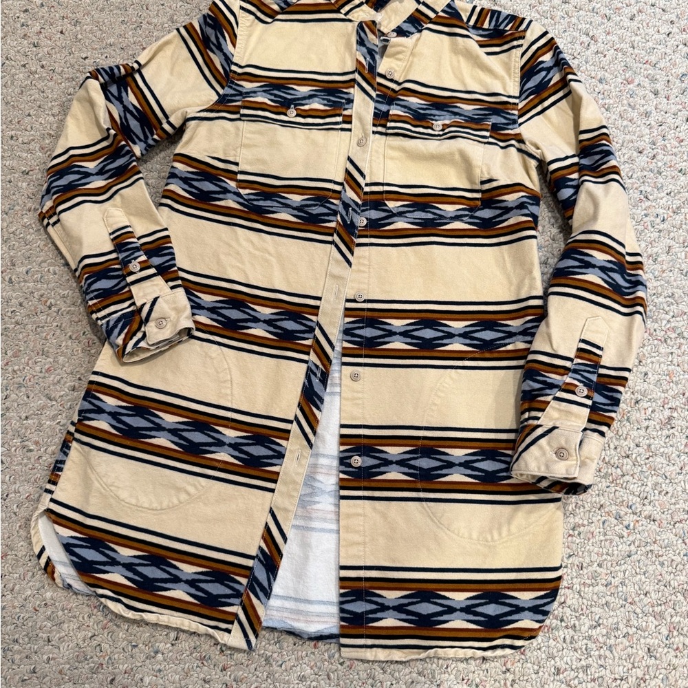 Tan and Navy Patterned flannel Shirt Jacket